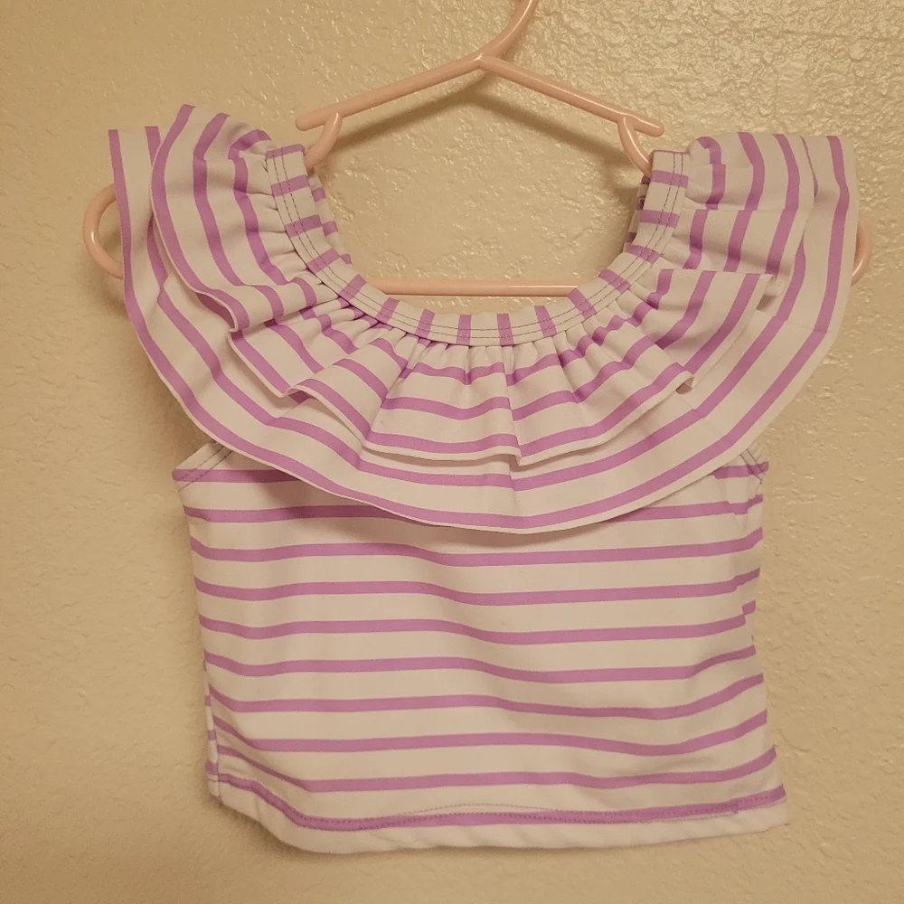 Ruffle Butts Lilac and White Striped Ruffle Swim Tank